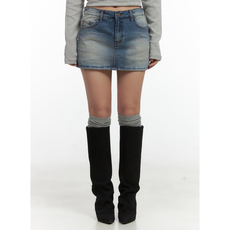 Faded Denim Mini Skirt CO417 Blue S