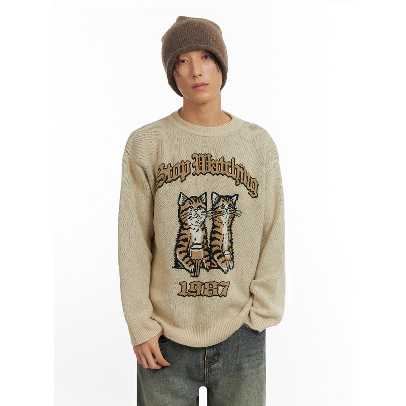 Men’s Animal Print Sweater IO417 Beige M/L