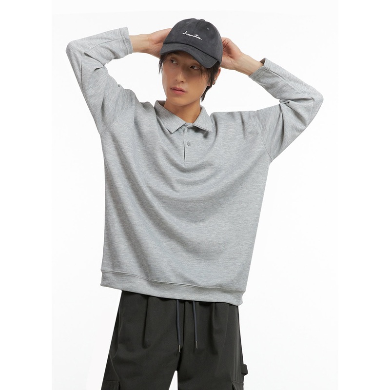 Men’s Buttoned Collar Shirt (Gray) IO417 Gray M/L