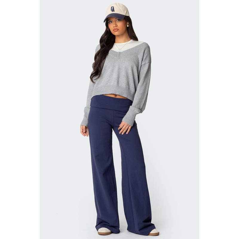 Wide Leg Fold Over Pants NAVY XS