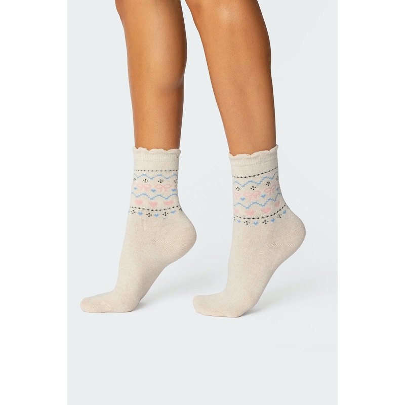 Bow & Heart Socks IVORY OS