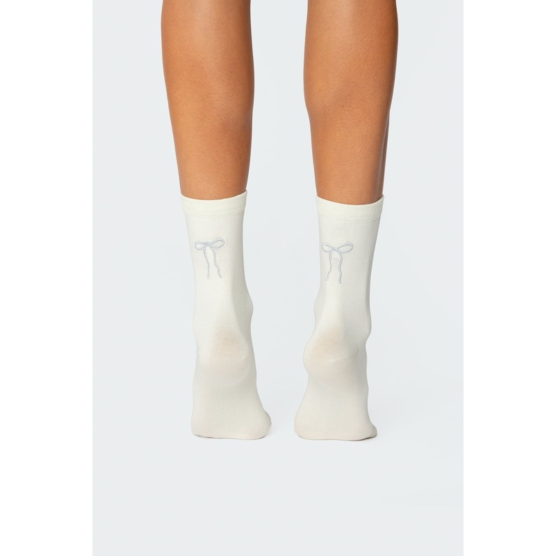 Embroidered Bow Socks IVORY OS