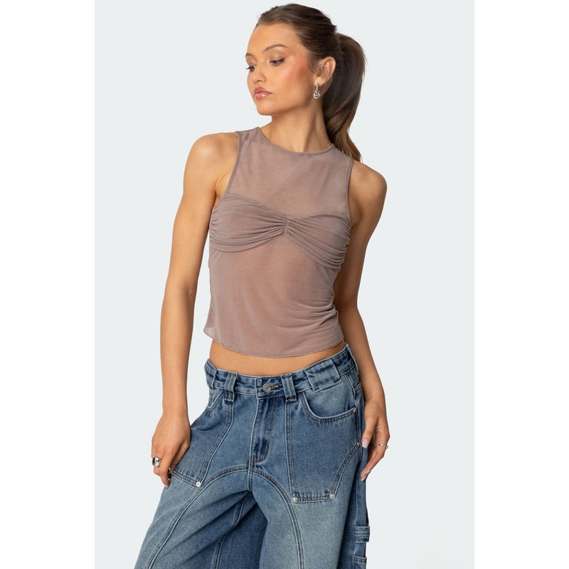 Erica Sheer Gathered Top BROWN XS