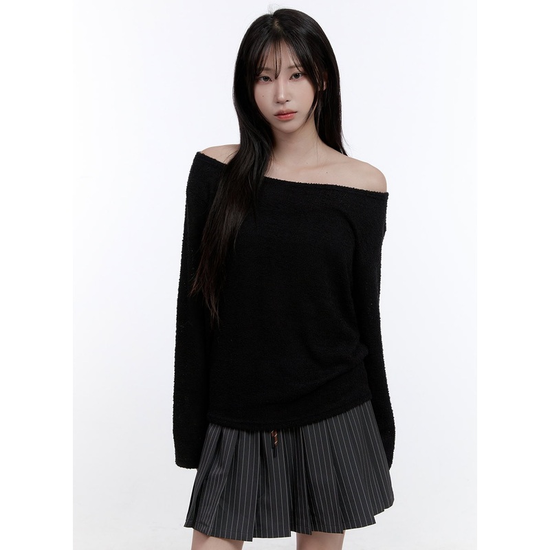 Fuzy Soft Off Shoulder Long Sleeve Top CO418 Black S/M