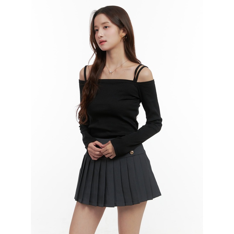 Solid Off-Shoulder Slim-Fit Top OO421 Black S/M