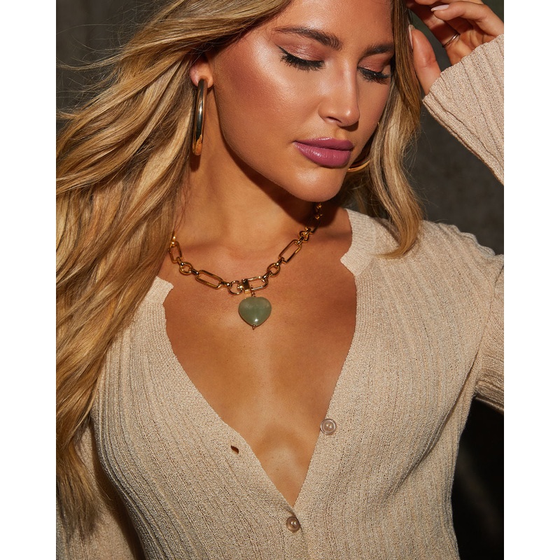 Special Place Heart Pendant Necklace Light Green O/S