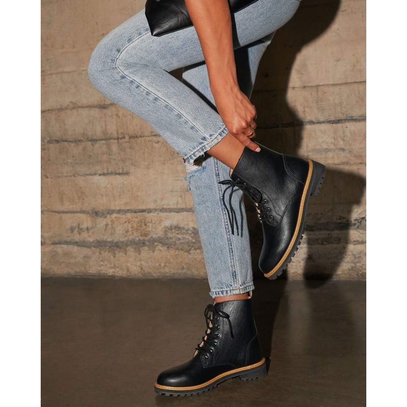 Brycen Faux Leather Lace Up Boot Black 6