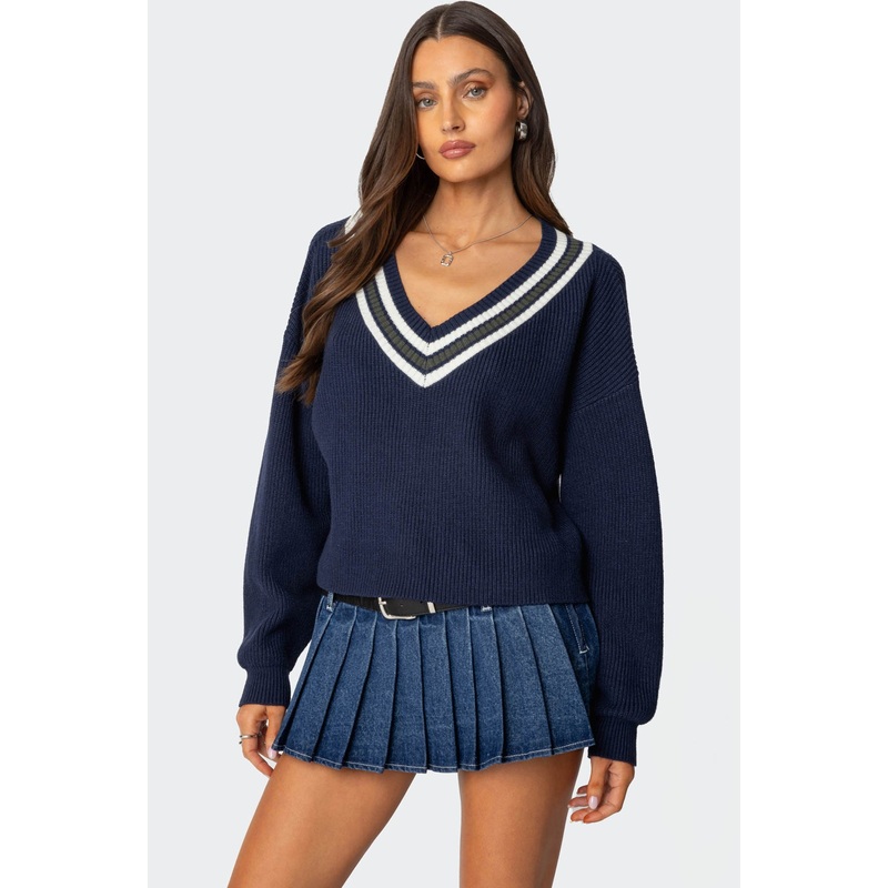 Lauryl V Neck Sweater NAVY XS