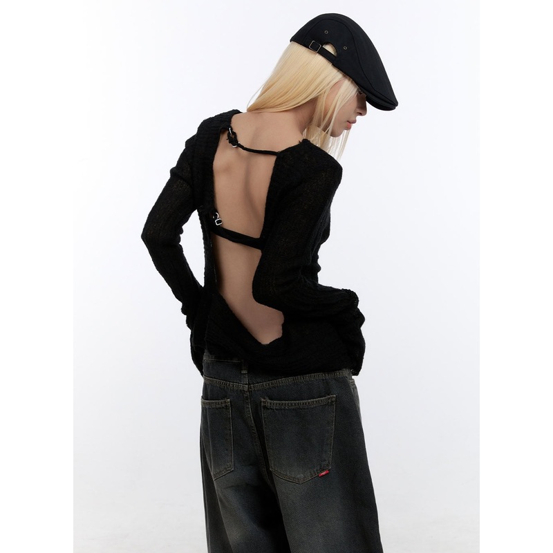 Buckle Cut Out Knit Top CO422 Black S/M