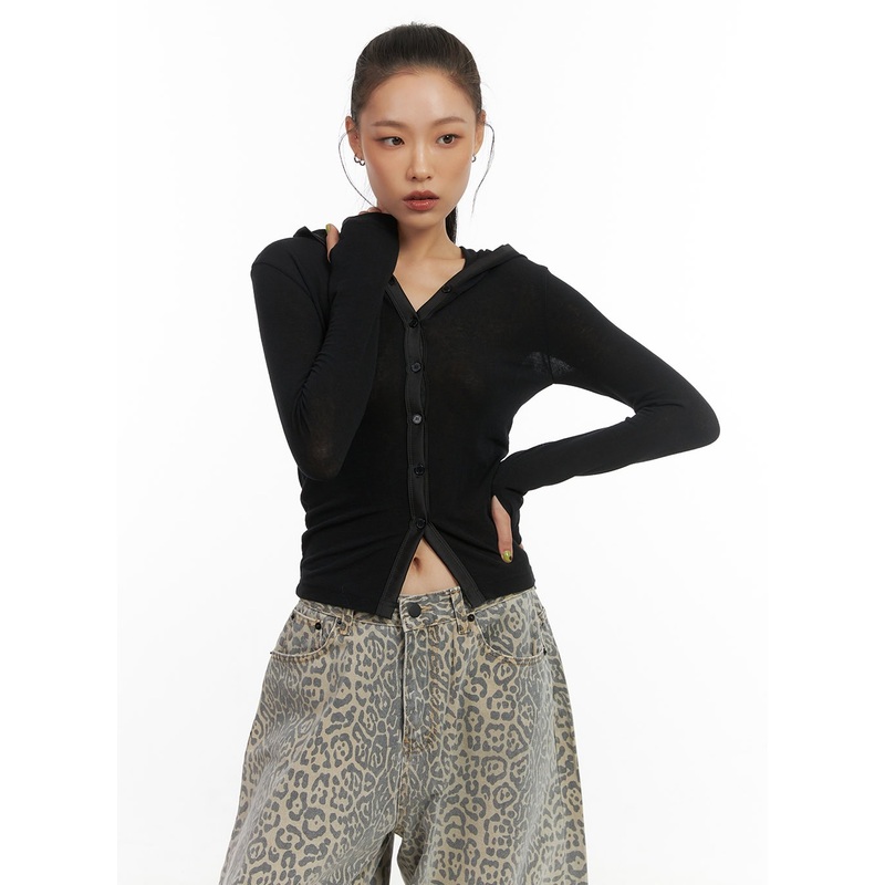 Chic Two-Way Hooded Cardigan CO424 Black S/M