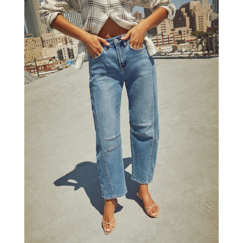 Free Cove Super Stretch High Rise Barrel Jeans Medium Wash 24