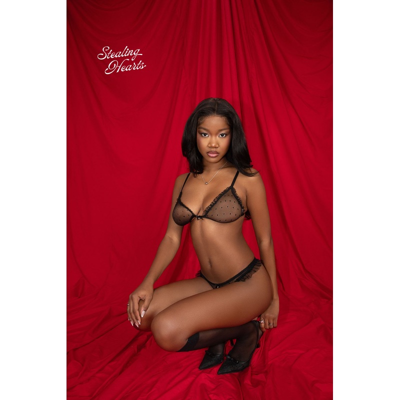 Hana Polka Dot Sheer Mesh Thong BLACK XS