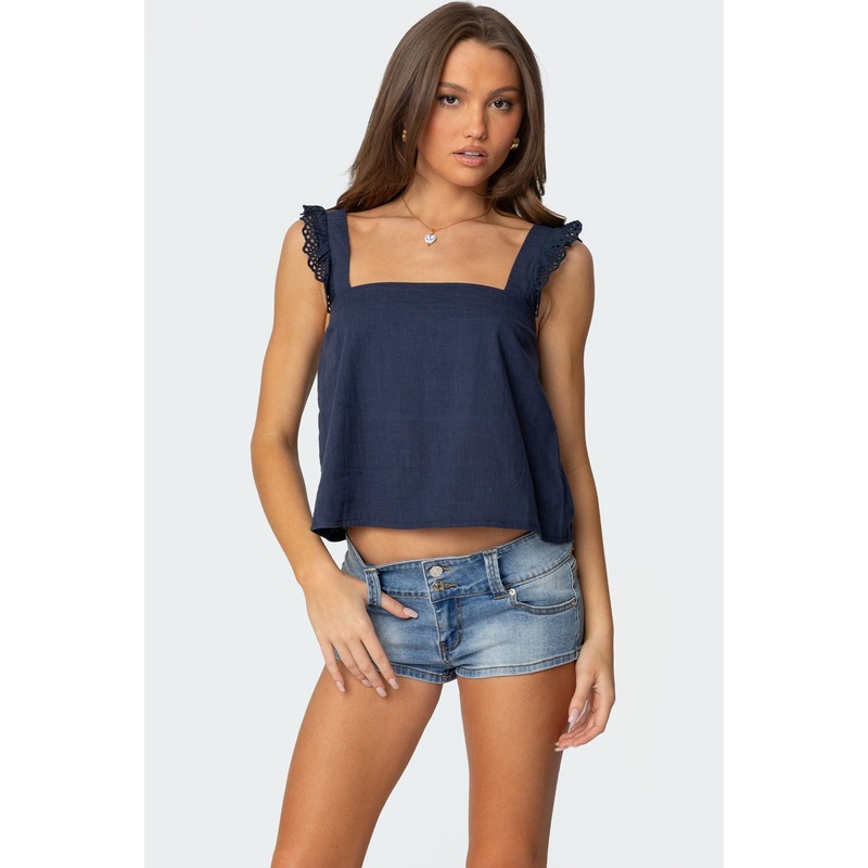 Viviana Linen Look Top BLUE XS