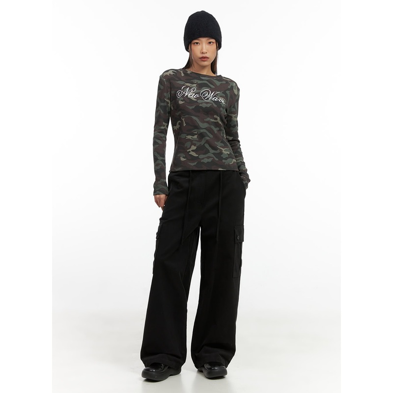 Wide-Fit Cargo Pocket Pants CO424 Black S/M