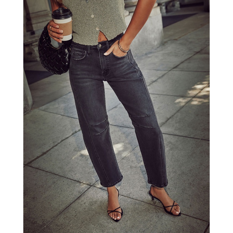 Wild Honey Stretch High Rise Barrel Jeans Black 24