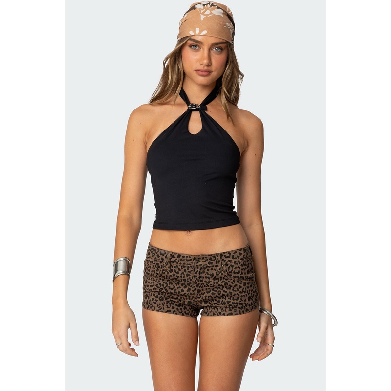 Alizee Belt Detail Halter Top BLACK XS