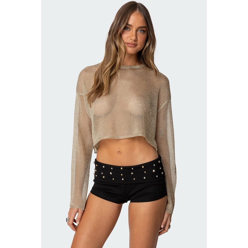Aviva Cropped Metallic Knit Top GOLD XS
