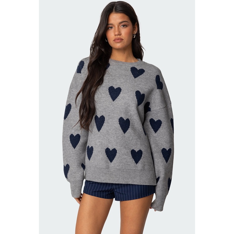 Big Heart Oversized Sweater GRAY MELANGE XS