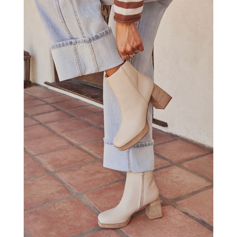 City Strut Platform Faux Leather Booties Ivory 6