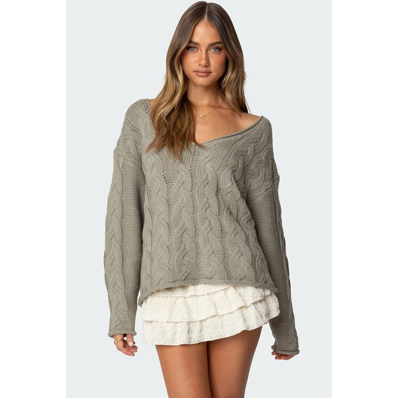 Inga Oversized Cable Knit Sweater OLIVE XS