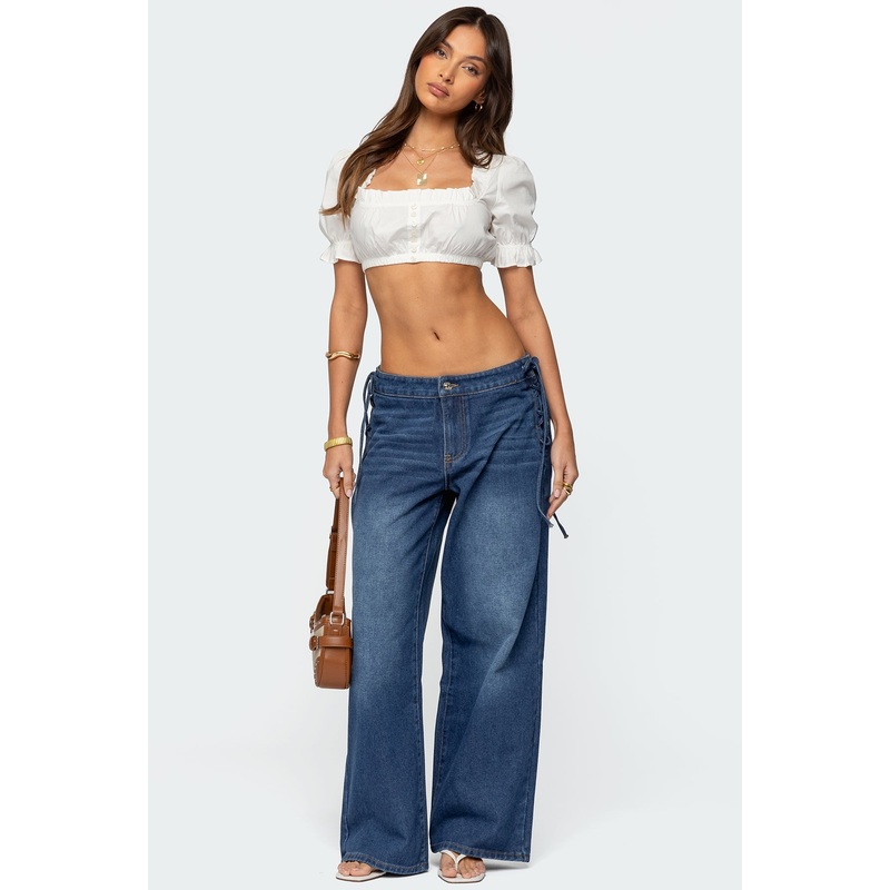 Katt Lace Up Baggy Jeans BLUE XS