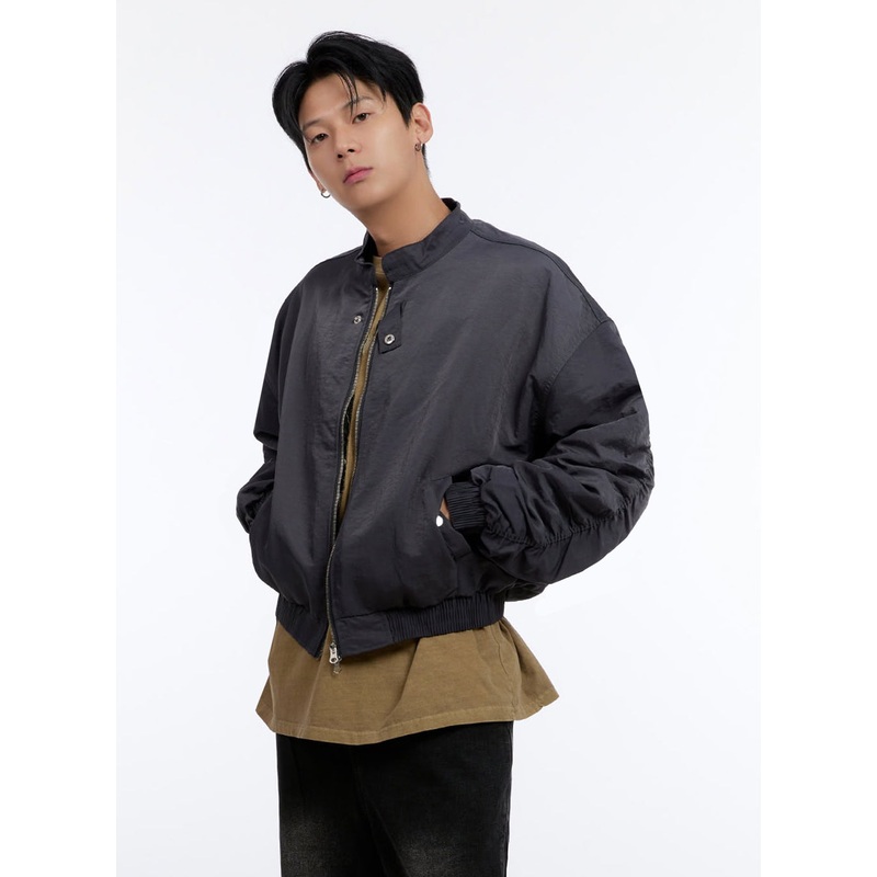 Men’s Button Zip Up Jacket IO428 Dark gray M/L