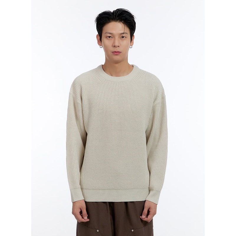 Men’s Round Neck Knit Sweater IO428 Beige M