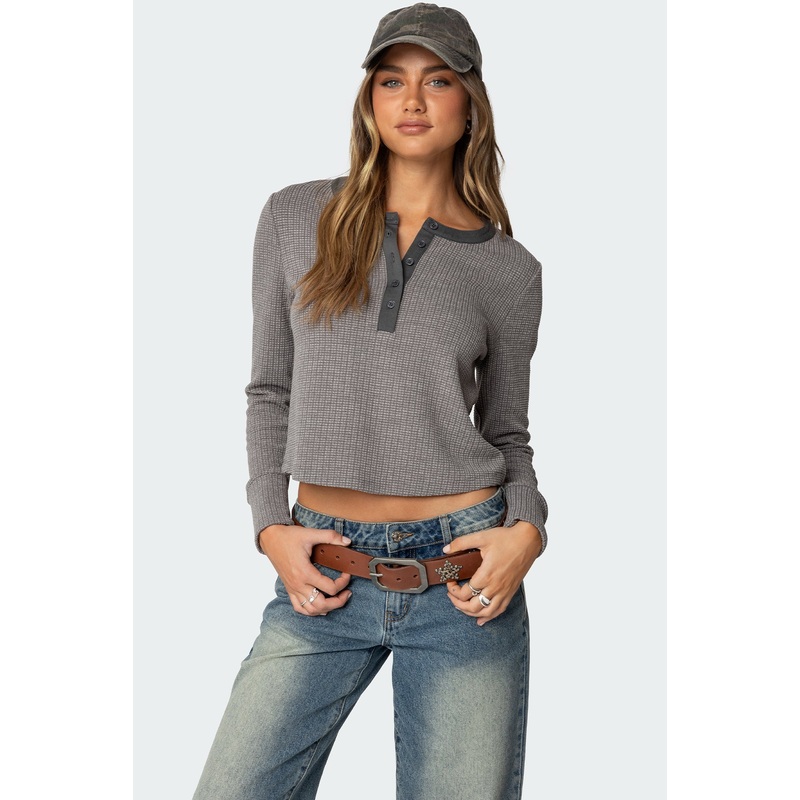 Ruth Henley Waffle Top GRAY MELANGE XS