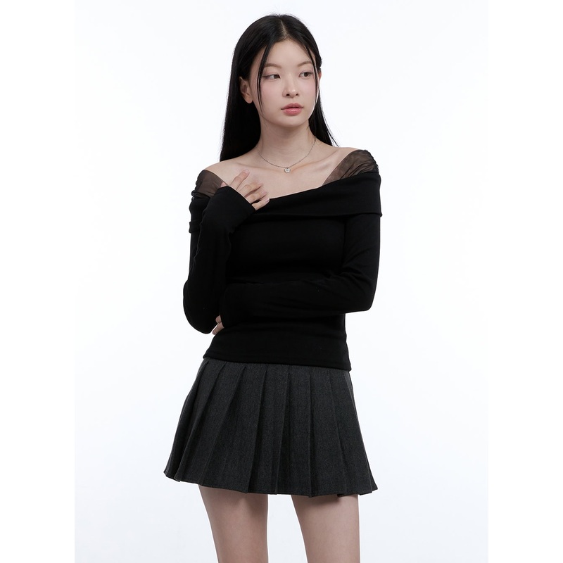 See-Through Off-Shoulder Top OO429 Black S/M