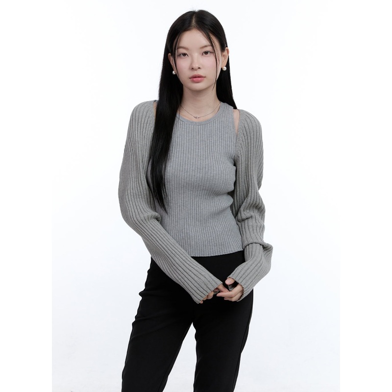 Solid Bolero Sleeve Top OO429 Gray S/M