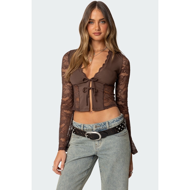 Stephi Lacey Split Front Top BROWN XS