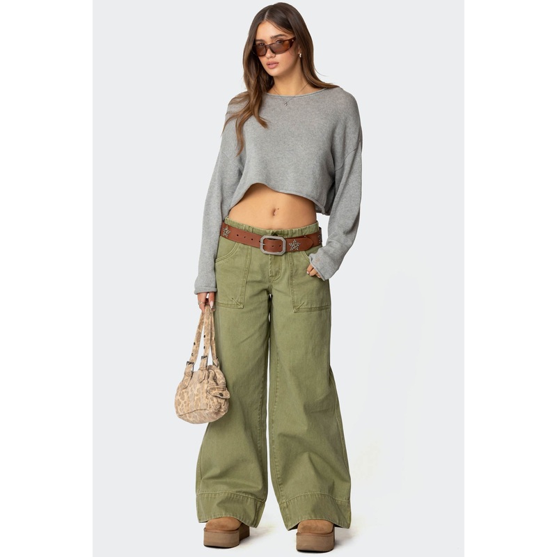 Vivienne Twill Baggy Pants OLIVE XS