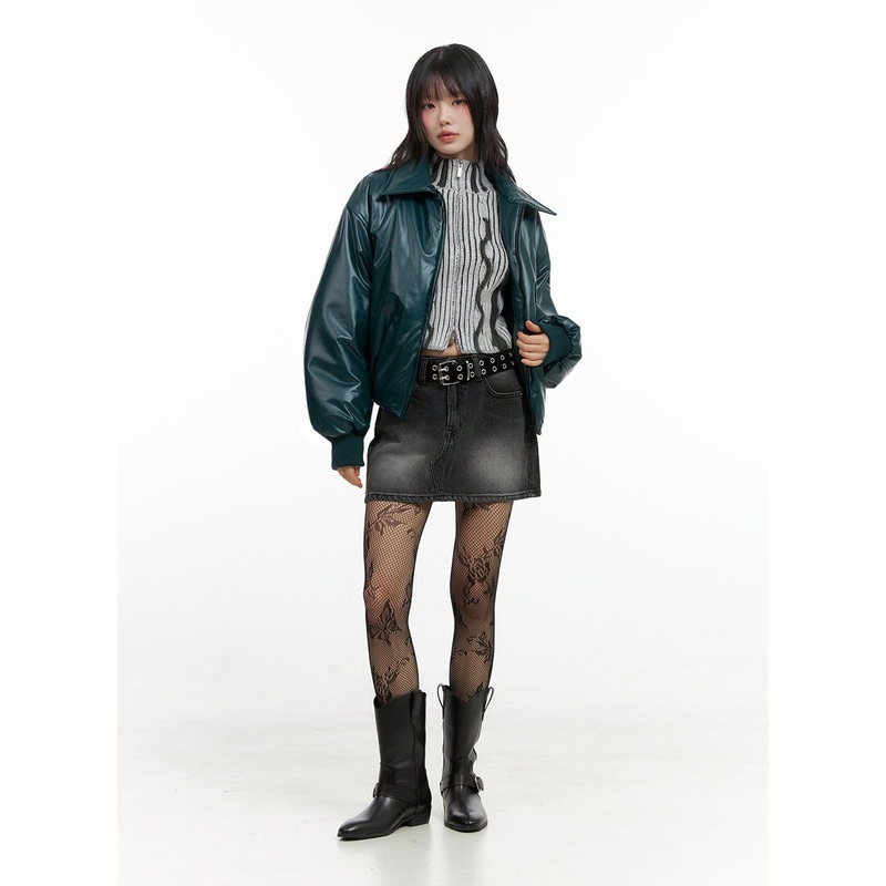 Washed Denim Mini Skirt IO430 Black S