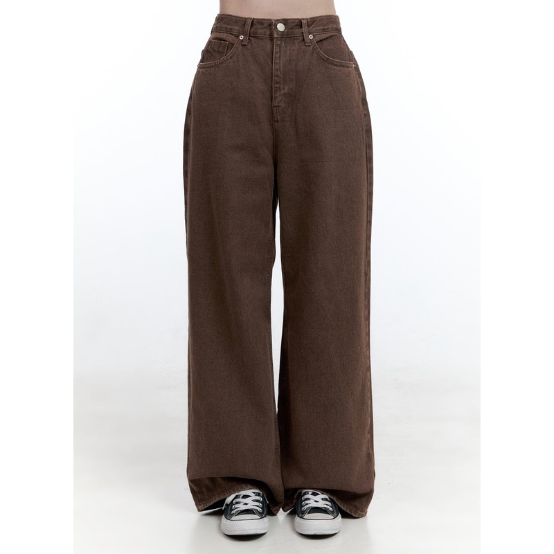 Wide-Fit Solid Cotton Pants OO429 Brown S