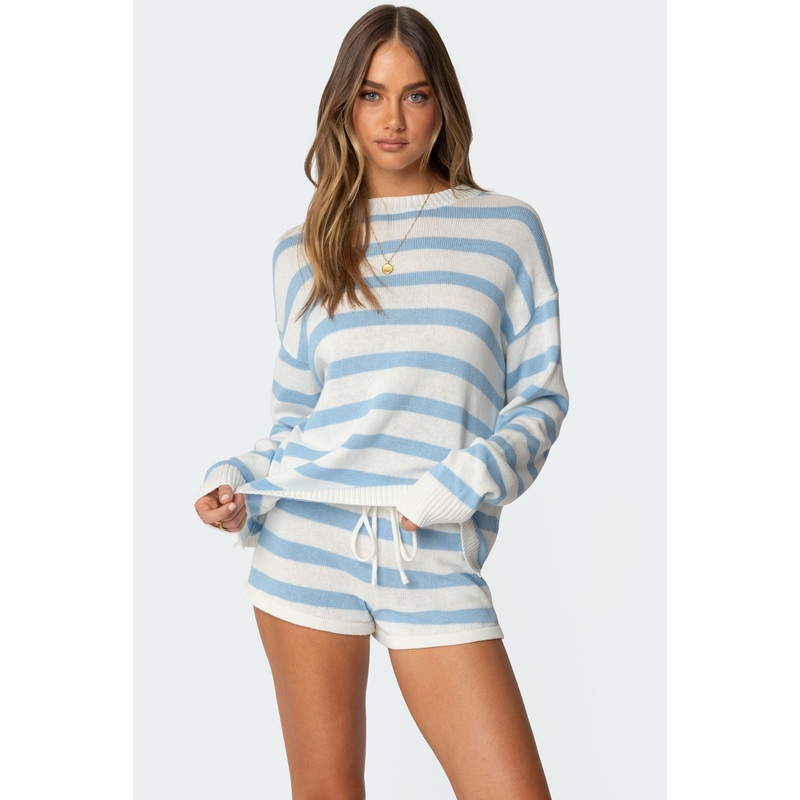 Amaris Oversized Striped Knit Sweater LIGHT BLUE XS