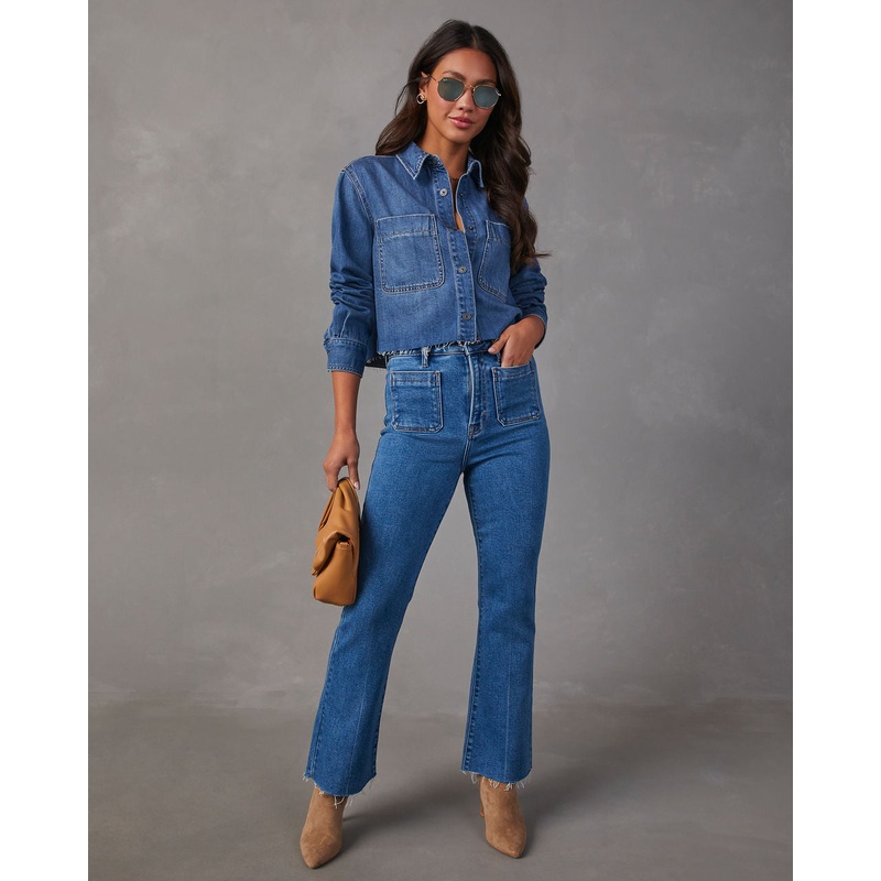 Casual Times Super Stretch Cropped Flare Jeans Medium Wash 24