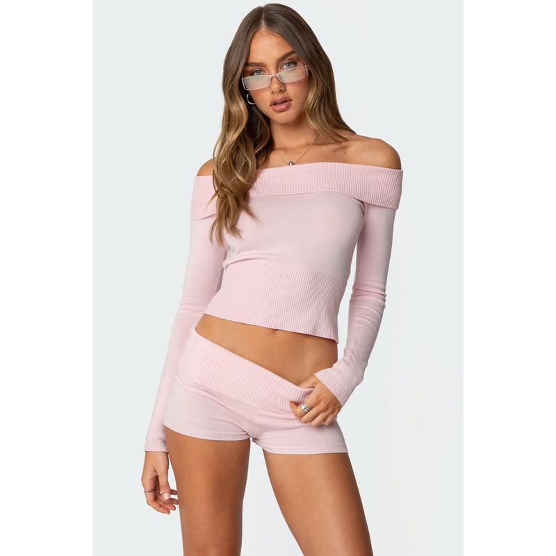 Jamie Fold Over Knit Top LIGHT PINK XS