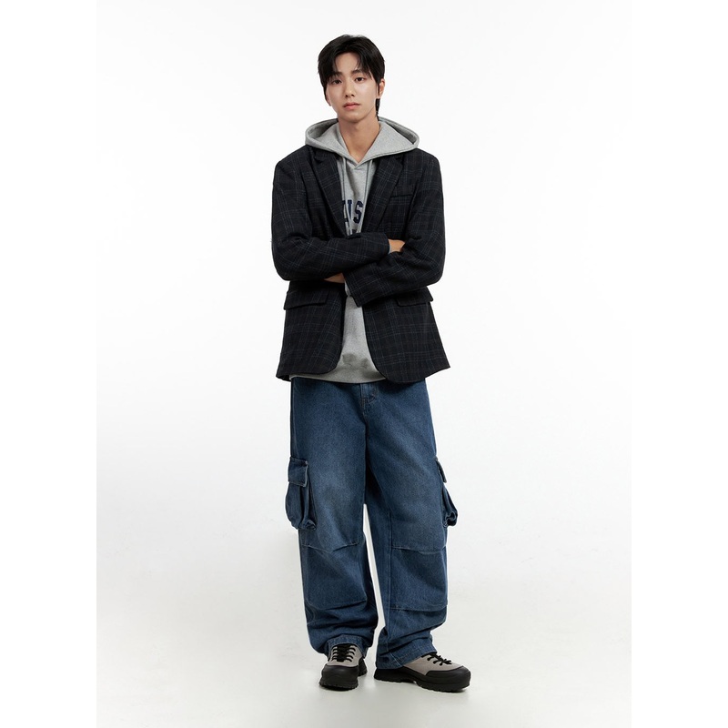 Men’s Cargo Pocket Wide Leg Jeans IN401 Blue M