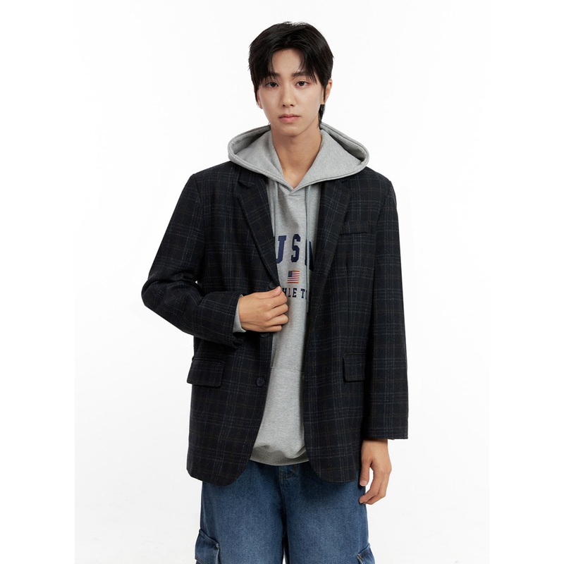 Men’s Checkered Button Blazer IN401 Dark blue M/L