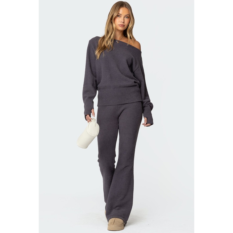 Plush Flared Pants DARK GRAY XS