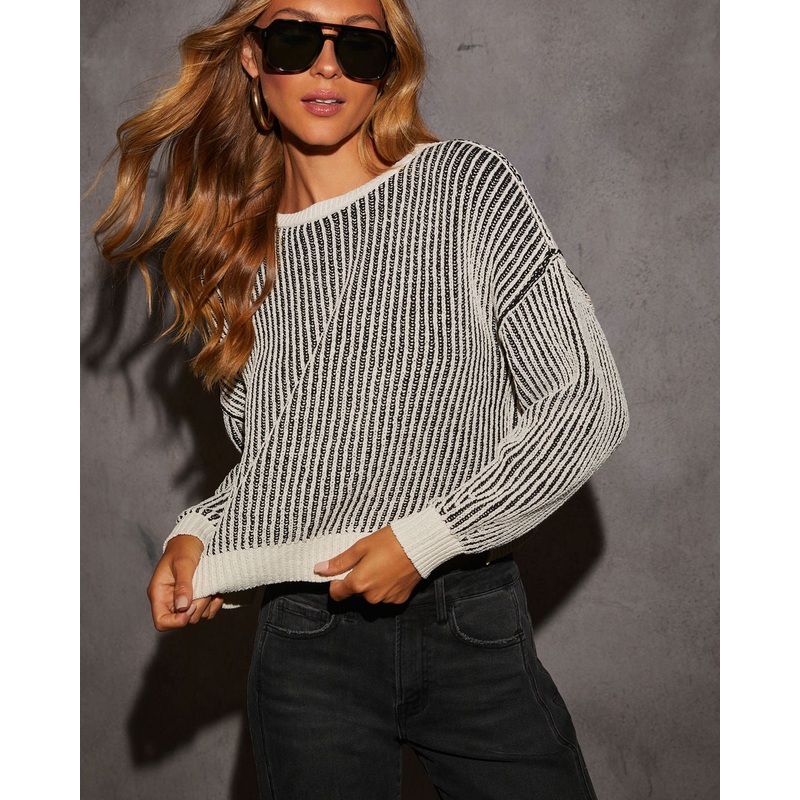 All In Contrast Pullover Sweater Black XS