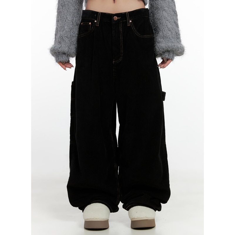 Comfy Wide-Leg Carpenter Pants CN407 Black S