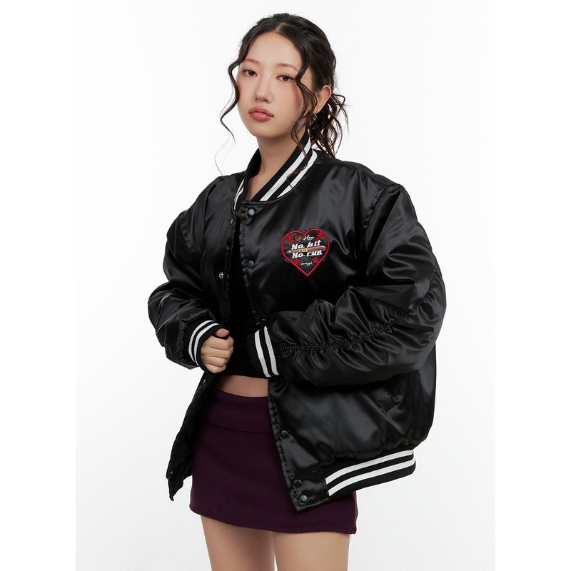 Embroidered Graphic Buttoned Jacket CN405 Black M/L