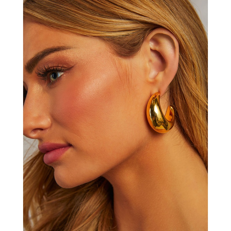 Night Life Crescent Moon Hoop Earrings Gold O/S