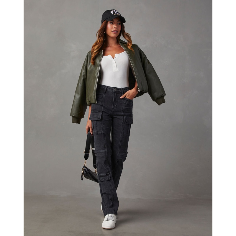 Zhaire Super Stretch High Rise Straight Jeans Charcoal 24