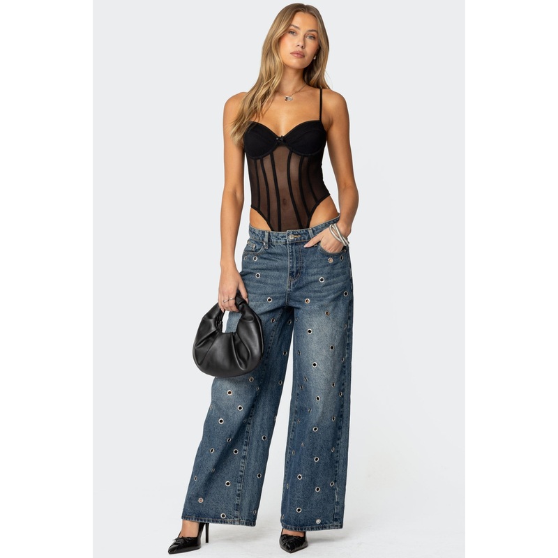 Jainie Grommet Low Rise Jeans BLUE WASHED XS