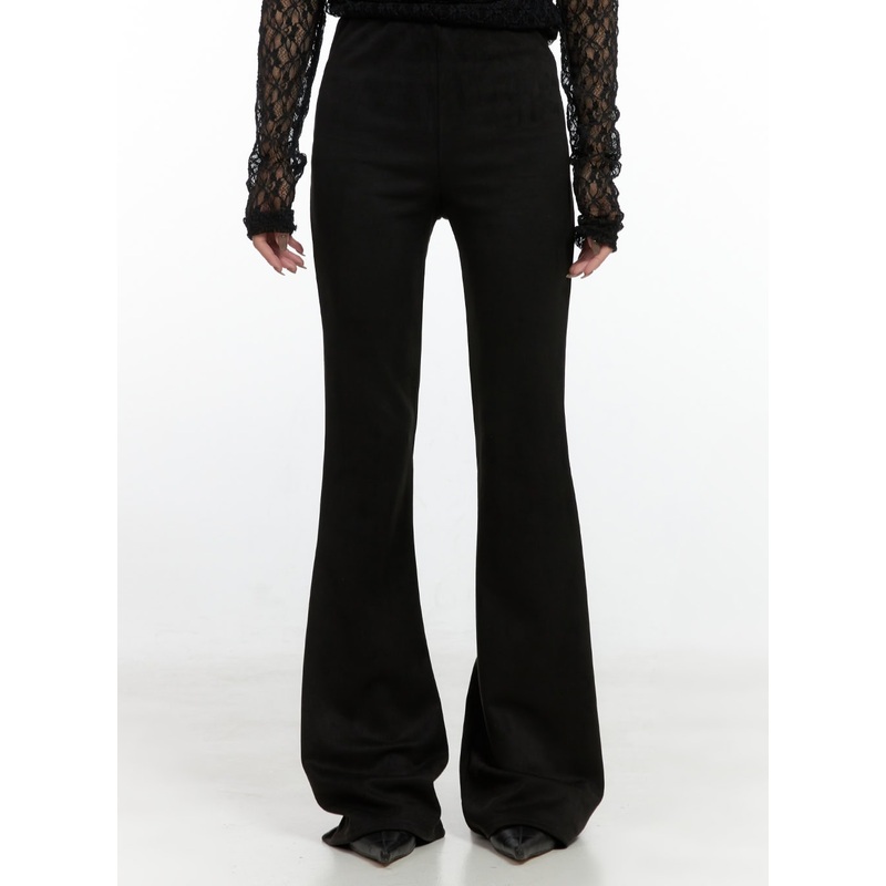 Solid Slim Fit Suede Pants CN408 Black S/M