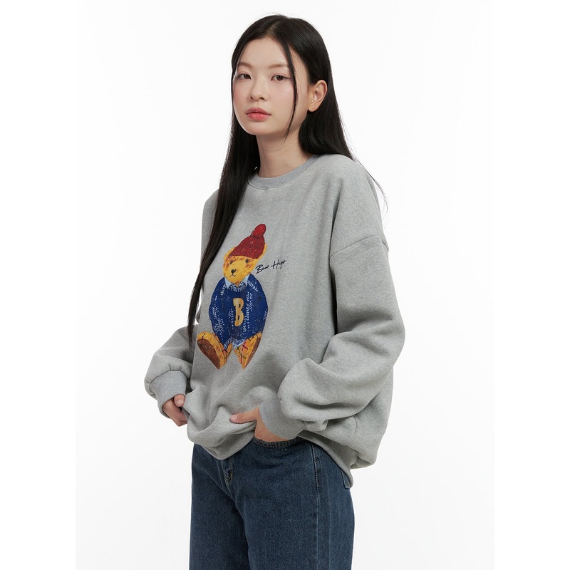 Bear Graphic Crewneck Sweatshirt ON408 Gray M/L