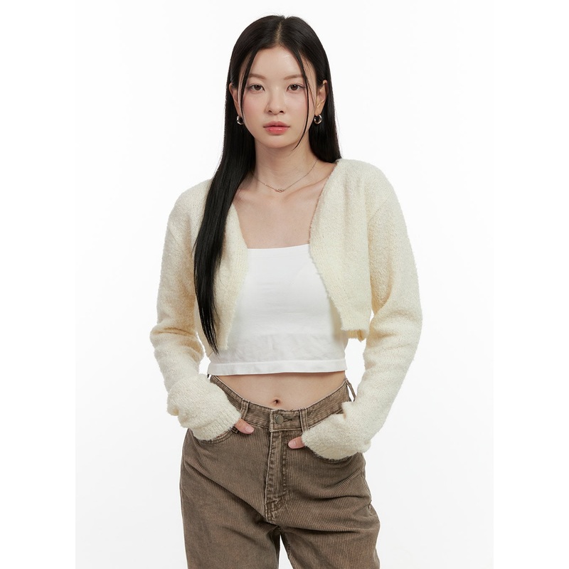 Boucle Bolero Cardigan ON408 Light beige S/M