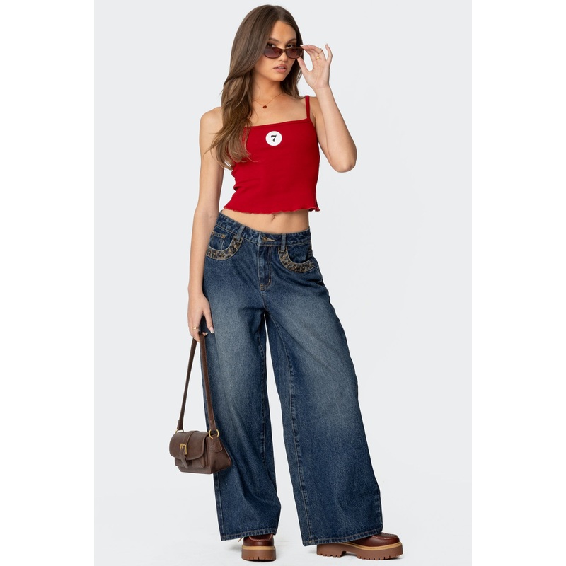 Gwen Leopard Detail Low Rise Jeans BLUE XS